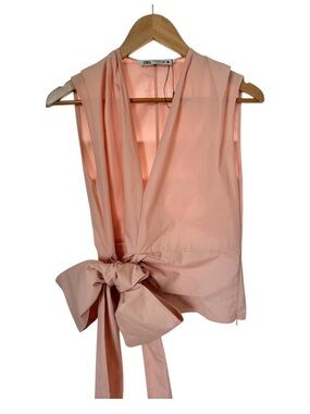 ZARA Wrap Top Blush Pink Bow Side Sleeveless Size S